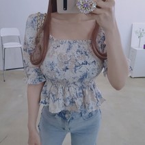 어깨퍼프 스퀘어넥 스모크 블라우스 3색