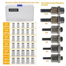홈패션 가죽공예 HIFESON 핸드 리벳 너트 건 헤드 간단한 설치 아일릿도구 82, 36Pcs 알루미늄 세트