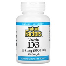 내추럴 팩터스 비타민 D3 125mcg(5 000 IU) 소프트젤 120정, 5000IU, 120개