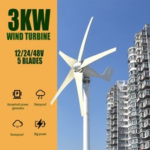 가정용발전기 소형 자가 휴대용 캠핑용 풍력 발전기 3000W 5 블레이드 프리 에너지 풍차 12V 24V 48V 터빈 MPPT 컨트롤러 가정용, [02] 24V, [01] Wind Turbine Only, [01] 3000W 5 Blades