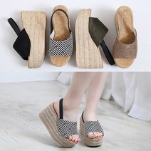 프리티슈 국내제작 스웨이드 가보시 밴딩 웨지힐 통굽 경량 샌들 9cm