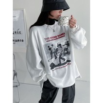 3color 여자FW 락시크 빈티지 흑백사진그래픽 오버핏 기모 맨투맨 힙스타일 66 77