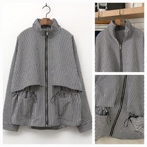 봄 여름 간절기 체크 하이 네크라인 윈드 집업 점퍼 자켓 여성