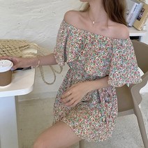 어깨밴딩 허리밴딩 편안한 착용 꽃무늬 숏 점프수트 여름원피스-72394EA