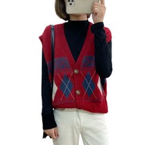 베러댓걸 레트로 아가일체크 단추 조끼