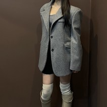 드리뮤즈 국내제작 여성 심플 데일리 페미닌 오버핏 단추 하프 코트 자켓