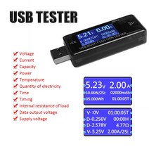전압계 11in1 USB 테스터 전류계 내부 저항/전원/전압/전류/타이밍/지연/와트 전압 용량 측정기, 한개옵션0