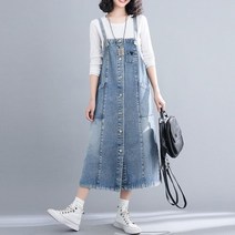 D16 데님원피스 캐주얼 원마일룩 꾸안꾸 슬림 미디 멜빵 서스펜더 스커트 봄여름 코디