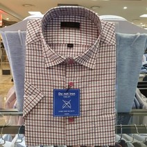 엘르셔츠 밑단 일자 시어서커 레드 체크 일반핏 반팔 셔츠 E203R21935