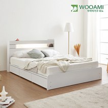우아미가구 모노 원스 LED 3서랍수납형 SS 침대프레임 DM5041, 메이플화이트