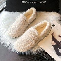 럭셔리 코튼 로퍼 여성용 따뜻한 모피 캐주얼 플랫 슬립온