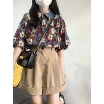 레이스 박시한 꽃무늬블라우스 긴팔 봄가을 반팔 프린트 데이트 브이넥 여성스러운 루즈핏