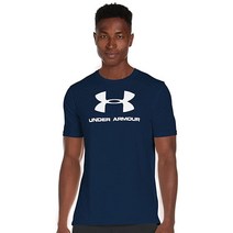 A.MINE Under Armour 남성용 스포츠 로고 반팔 티셔츠 아카데미 블루 (408)/화이트 M164499언더아머, Medium, Academy Blue (408)/White