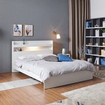 크렌시아 아너스 LED 일반형 슈퍼싱글/퀸 침대+본넬 매트리스+방수커버, 화이트