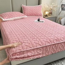 패밀리 침대 패드 센스맘 라지킹 이부자리 매트리스 커버 보호대 탄성 장착 시트 1 개 200x220 플란넬 겨울 두꺼운 따뜻한 침구 더블, 핑크-1pc 침대보_120x200cm