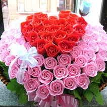 지나로즈 장미 100송이 기념일 프로포즈 생일 기념일 축하 꽃배달 비누꽃 여친선물 큐피트 하트 비누꽃바구니, 핑크하트