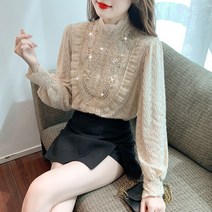 모니따제이 럭셔리한 레이스 스팽글 반짝이는 긴팔블라우스 mn090