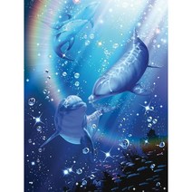 보석십자수 행운의 전조 꿈속 돌고래 행복 가져다주는 돌핀과 달 동물 큐빅가득그림 인테리어 벽장식 집들이선물 집콕취미 구슬비즈 수제공예 액자없음 diy키트 15종, 행운돌고래06, 60*80CM