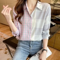 무드무드 라이피 언발 체크 실키 블라우스