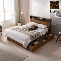 [도모디자인] 보니타 LED 고무나무 원목 수납 라지킹침대 이태리 메모리폼 매트리스(1700), 내추럴