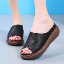 가죽 샌들 여성 여름 착용 캐주얼 에스닉 미끄럼 방지 슬로프 바닥 머핀 슬리퍼