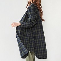 헤이올리 깅엄체크 사이드라인 절개 롱 남방