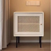 미니협탁 라탄 침대옆 서랍장 원목 협탁 북유럽, 화이트 오른쪽 도어