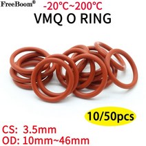 고무 오링 1050pcs 빨간색 vmq 실리콘 o 링 cs 3.5mm 외경 10 1세트, 외경 10mm 내경 3mm, 10개