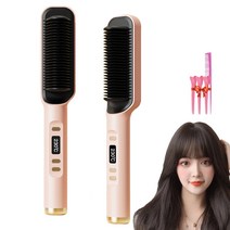 MXZEO 매직 빗 빗 고데기 매직기 헤어 매직기 전문가용 볼륨 고데기 헤어 매직기 전문가 용 PTC 30초 예열 헤어케어, 핑크색