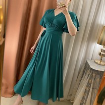 페미닌 셔링 날개소매 롱 맥시 랩원피스