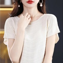 여성 엠보싱 무지 심플 반팔 아이스쿨 니트티