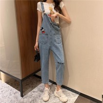 데님점프수트 봄 여름 미키 자수 인싸템 트렌드 멜빵바지 와이드 루즈핏 여성 3142085082
