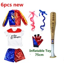 해리포터옷 Halloween Carnival Харли Куинн Kids Girls Harley Cosplay Costumes Quinn Belt Monster Jacket Pa, AdultL171-178cm, 6pcs new