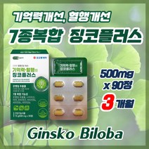 은행잎추출분말 혈행개선제 기억력개선 7종복합기능성징코플러스 플라보놀배당체 징코빌로바, 30정, 3개