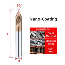 60도 센터 드릴 카바이드 스폿 비트 금속 밀링 커터 위치 라우터 CNC 드릴링 도구 HRC45/55, D8x60L, Coating 60 Degree