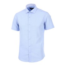 로베르타디까메리노 남성용 모달 필라필 솔리드 슬림핏 블루 반소매 셔츠 RA2-951-2