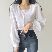 리리의감각 여성 봄 간절기 스퀘어넥 쉬폰 벌룬 셔츠 블라우스