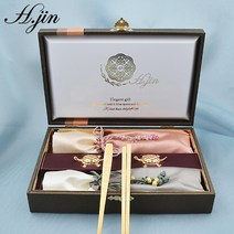 [라몽] H.jin 백수백복 골드티타늄 수저세트 2인용 (B스타일) 국산 숟가락 2p + 젓가락 2p + 수저받침 2p + 비단주머니 2p + 정품케이스, 1세트, 골드티타늄수저 2p 받침 2p 주머니 2p 케이스