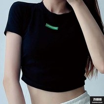 가바바 여성 크롭티 센터 모던시크 스타일 포인트 라벨 반팔티셔츠 G69419