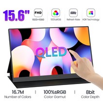 QLED 터치 스크린 15.6 휴대용 두 번째 유형-C USB Xbox 안드로이드 전화 노트북과 호환, 01 QLED TOUCH_04 미국 플러그