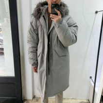 라운지21 오리털 라쿤 롱 패딩 야상 점퍼 빅사이즈