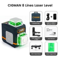 스마트레이저줄자 연직기 조적 다기능 수평자 광파기 층고 양방향 레이저줄자 건축거리측정기 812 라인 3 녹색 레이저 레벨 셀프 레벨링 수평 및 수직 360 레이저 레벨(원격, cm720-1