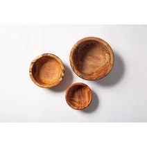 Bayu 올리브나무 수제 샐러드 볼 세트 나무그릇 3개 12cm 15cm 17cm, 올리브나무 볼 3종