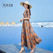 여름 비치 보헤미안 원피스 프렌치 프리미엄 여하이웨이스트 허리 조임 쉬폰 -99492