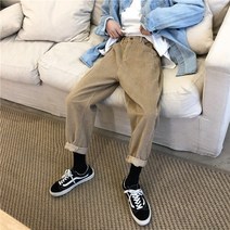 남성 코듀로이 패션 단색 레트로 캐주얼 스트레이트 스트리트 면 하렘 바지 26
