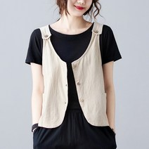 [인성] 여름 면 마송 라지 중년 여성 캐주얼 민소매 카디건 베스트
