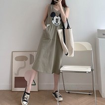 쪼꼬마미 디즈니정품 미키 캥거루 포켓 캐릭터 민소매 여자 여성 나시 롱 원피스
