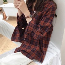간절기 레이어드룩 빅사이즈 여자 체크 남방 출근룩 가을 여대생옷 코디 블라우스