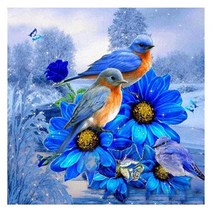 올레보 액자 캔버스형 보석십자수 DIY 키트 50 x 50 cm, 1세트, 07.푸른 새와 꽃
