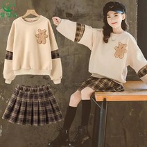 셀럽당 소녀용기본맨투맨세트주니어셔링스커트봄캐주얼세트중학생학교세트